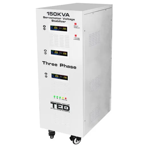 Stabilizator de tensiune trifazat 150kVA / 106KW TED003591 cu ServoMotor si sinusoidala pura TED Electric, ecran LCD