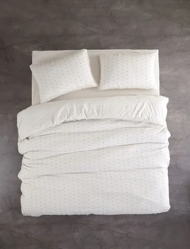 Lenjerie de pat dubla, L'essentiel Maison, Point v2, Bumbac Ranforce, Crem/Negru