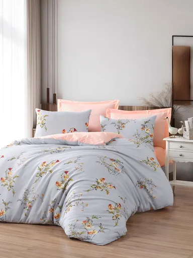 Lenjerie de pat dubla, L'essentiel Maison, Vintage, 65% bumbac/35% poliester, Albastru