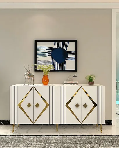 Consola, Hanah Home, Domino KB150, 150x75x35 cm, Alb/Auriu