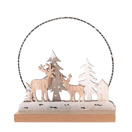Decorațiune de Crăciun din lemn cu lumină LED Deerforest, 16 x 16 x 6 cm