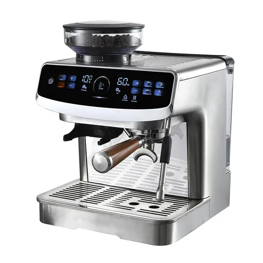 Espressor manual cu rasnita incorporata Finlux FEM-1935D, 2450W, Pompa italiana ULKA 20 bar, 2.2 Ș, 250 g, Cafea boabe si macinata, Spumare lapte, Ecr