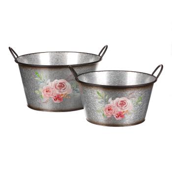 Set recipiente de flori Trandafiri, 2 buc, 2 dimensiuni, metal, 33 x 18 x 33 cm