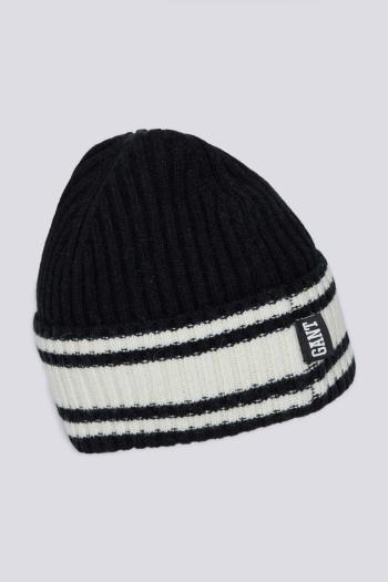 SAPKA GANT D1. STRIPED WOOL COLLEGIATE BEANIE EBONY BLACK