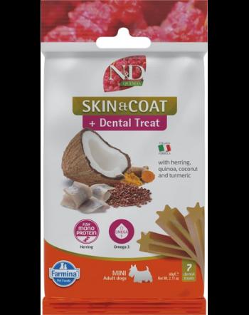 FARMINA N&amp;D Quinoa Dental Treat Skin Coat Herring Mini 60 g gustare dentara cu hering, pentru caini talie mica