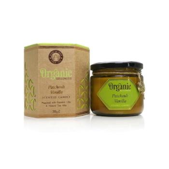 Lumânare organică Patchouli Vanilie 200 g însticlă 