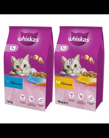 WHISKAS Adult 14kg cu pui si legume + WHISKAS Adult 14kg cu ton si legume