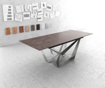 Jídelní stůl Edge 180/220x90cm sklo antická hnědá středová noha plochá