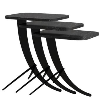 Masă pliabilă Pion Black Marble, 3 buc, negru