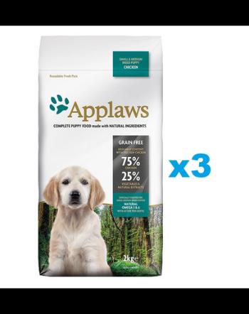 APPLAWS Puppy Small Medium Chicken 6 kg (3x2 kg) Pachet mancare catei, talie mica si medie, cu pui