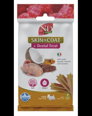 FARMINA N&amp;D Quinoa Dental Treat Skin Coat Quail Mini 60 g baton dentar caini de talie mica, cu prepelita