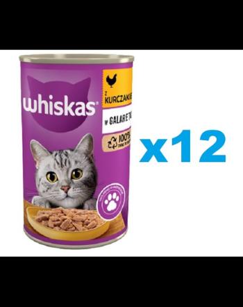 WHISKAS Adult conserva 12x400 g hrana umeda pentru pisici adulte, bucati de pui in jeleu