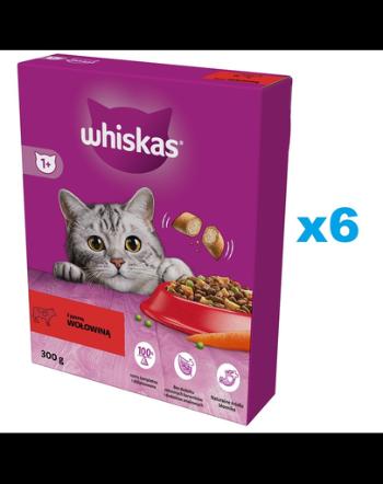 WHISKAS Adult 6x300g hrana uscata pentru pisici adulte cu carne de vita delicioasa