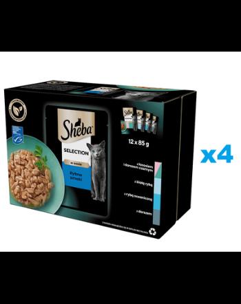 SHEBA Selection varietate plicuri in sos 48x85 g hrana umeda cu somon si cod, peste alb, peste oceanic, cod pentru pisici