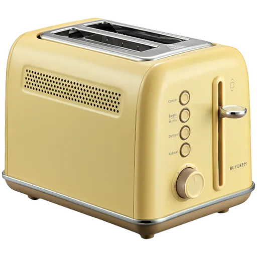 Prajitor de paine BUYDEEM DT620E, 900W, 2 felii, 7 programe automate si trepte de prajire, indicatori LED, Tava pentru firimituri, Galben