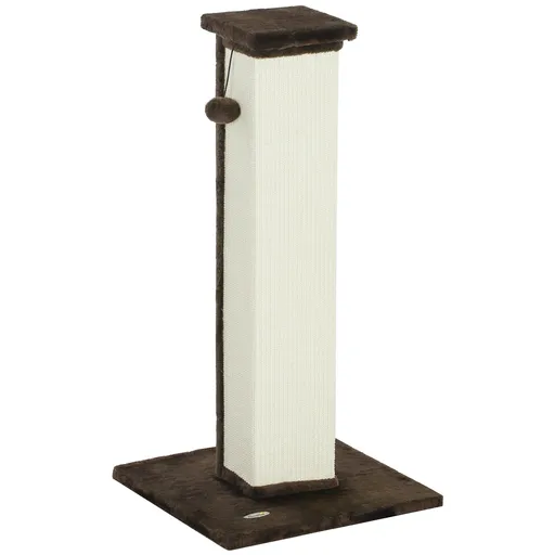 PawHut Griffoir pentru pisici, stâlp din sisal și puf, bilă suspendată, bază stabilă 41 x 41 x 81 cm, maro și crem | Aosom Romania