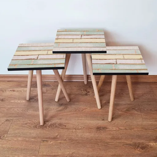 Set masute 3 piese, Hanah Home, 3Shp117, Verde / Alb / Galben