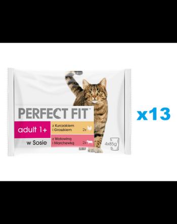 PERFECT FIT Adult plic hrana umeda pisica 52x85g in sos cu pui si mazare, vita si morcovi