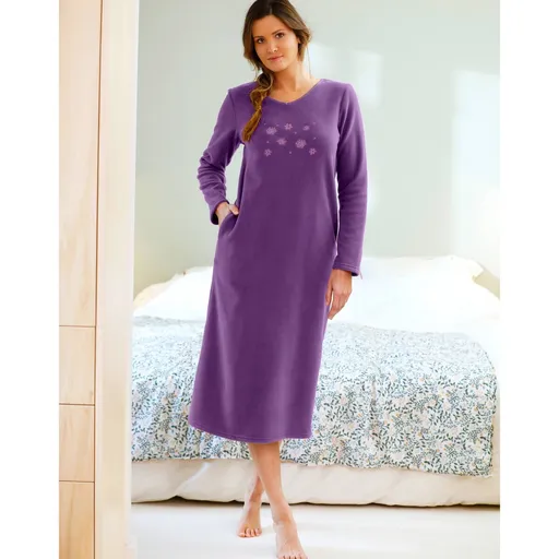 Cămașă de noapte din fleece cu broderie, mâneci lungi