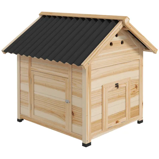 PawHut Căsuță pentru Rațe de Exterior, Adăpost pentru Rațe cu Rampă, Podea Detașabilă, Acoperiș Înclinat și Orificii de Ventilație, 78x90x92 cm, Lemn