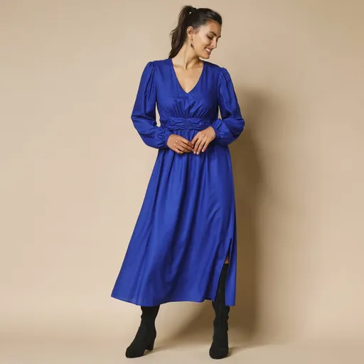 Rochie lungă monocromă cu talie originală