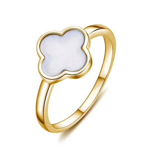 MOISS Inel minunat placat cu aur cu sidef Trifoi cu patru foi R0004476-P 55 mm