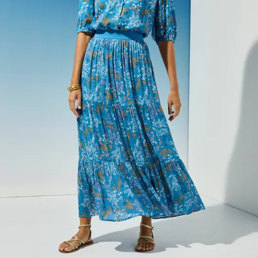 Fustă lungă cu volane și imprimeu floral