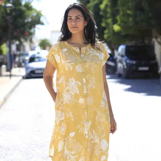 Rochie scurtă la nasturi cu imprimeu de plante