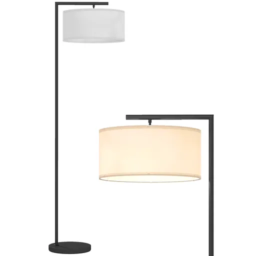 HOMCOM Lampadar lampă de picior abajur din material textil de in bază rotundă stabilă 47 x 37 x 153 cm negru si alb | Aosom Romania