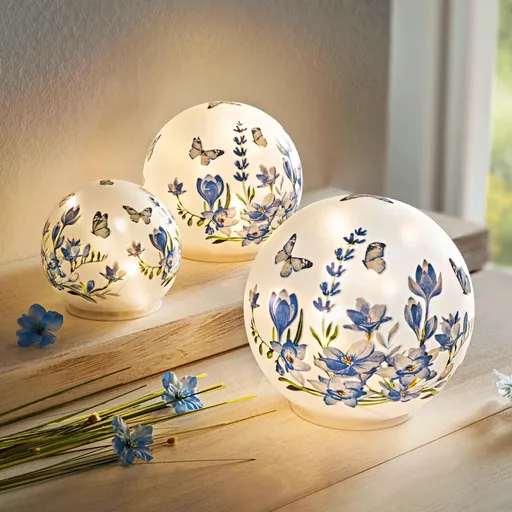 Bile decorative LED din sticla, 3 buc