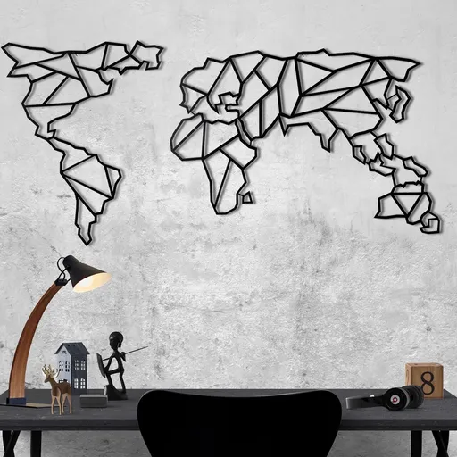 Decoratiune de perete, World Map v22, Dimensiune: 60 x 120 cm, Negru