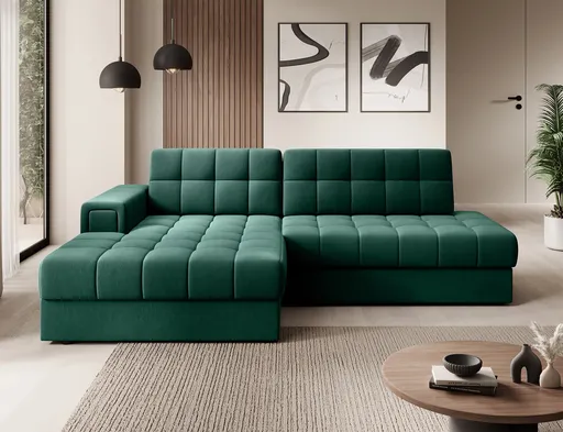 Coltar extensibil stanga 3 locuri ELTAP, LT-35LU, Blezalt, 240x150x82 cm, lemn/poliester, verde inchis
