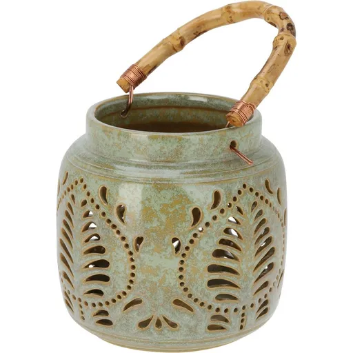 Felinar din porțelan cu mâner din bambus 14,5 x14 cm, verde, verde