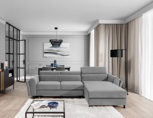 Coltar extensibil dreapta 4 locuri ELTAP, Mari-27, Mariall, 288x200x92 cm, lemn/poliester, gri