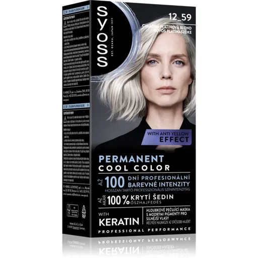 Syoss Permanent Cool Color Culoare permanenta pentru par cu subton rece culoare 12-59 Cool Platinum Blond 1 buc