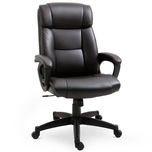 HOMCOM Fotoliu birou ergonomic reglabil cu roți pivotante 360°, tapițerie PU ciocolată, 64x73x106-115,5 cm | Aosom Romania