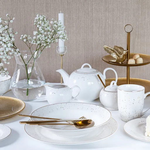 Serviciu de masa 18 piese, Aurelia, Ambition, portelan, alb/auriu
