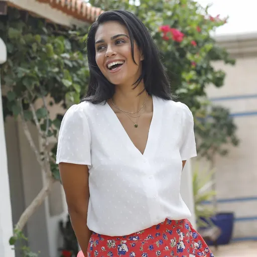 Bluză cămașă cu broderie și mâneci scurte