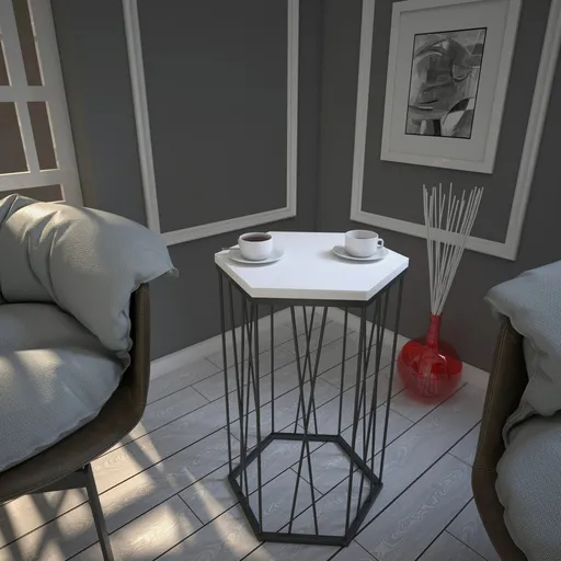 Masuta, Hanah Home, Cetrus Wood, 40x62x35 cm, Alb/Negru