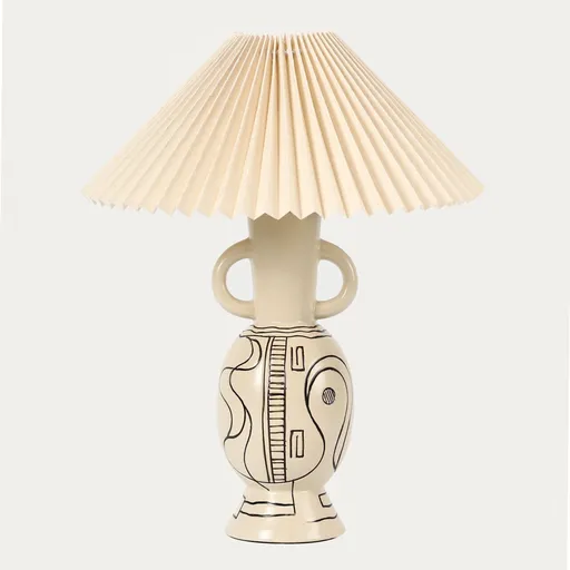 Lampa de masa Teta, Homla, 35.5x44 cm, 60W, 1x E27, ceramica/bumbac, bej