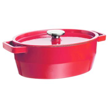 Caserolă din fontă Pyrex cu capac 6 l, 33 x 25 cm,roșu, roșu, 6 l