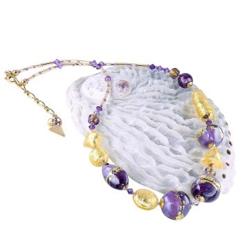 Lampglas Colier unic Violet Shine cu aur de 24 de karate în perle Lampglas NRO11