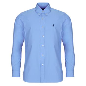 Polo Ralph Lauren  CHEMISE COUPE DROITE EN POPLINE DE COTON COL BOUTONNE  Košele s dlhým rukávom Modrá