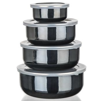 Banchet Set de boluri emailate METALLIC Negru, 8buc