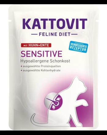 KATTOVIT Feline Diet Sensitive hrana umeda dietetica pentru pisici cu alergii alimentare, cu pui si rata 85 g