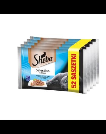 SHEBA Selection in Sauce Hrana umeda cu mix de peste pentru pisici adulte 52 x 85 g