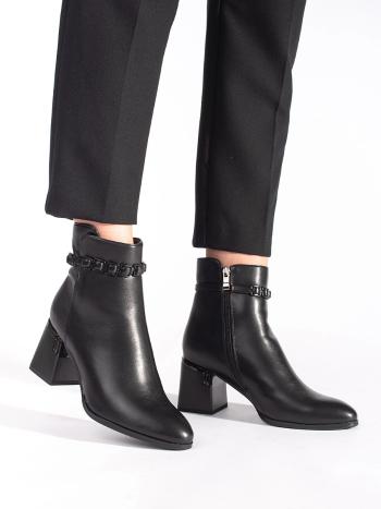 Botine confortabile pentru femei negre pe călcâi plat