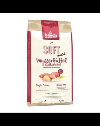 BOSCH Soft Maxi Hrana uscata pentru cainii adulti de talie mare, carne de bivol si cartofi dulci 12,5 kg + Recompense sticks 7 buc.