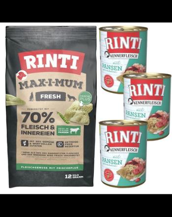 RINTI MAX-I-MUM Rumen hrana caine adult 12 kg + Kennerfleisch Rumen hrana umeda 3x400 g