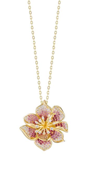 Preciosa Pozlacený náhrdelník Rozkvetlý květ Mirage Royal Lagoon 5446Y69